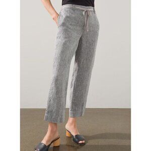 Chicos Elastic Waist Tie Front Linen Crop Pants Womens 12 Preppy Business Casual